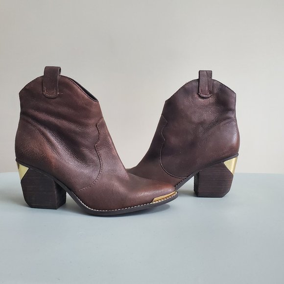 Guess Brown Western Booties with Brass at Toe and Heel - Picture 1 of 4